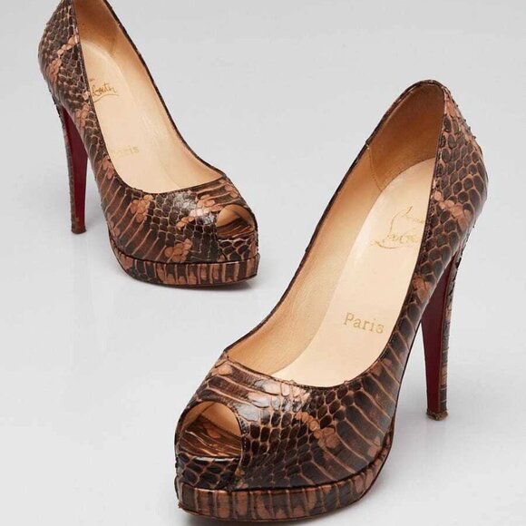Christian Louboutin Brown Watersnake Altadama 140 Peep-Toe Pumps 315-050925